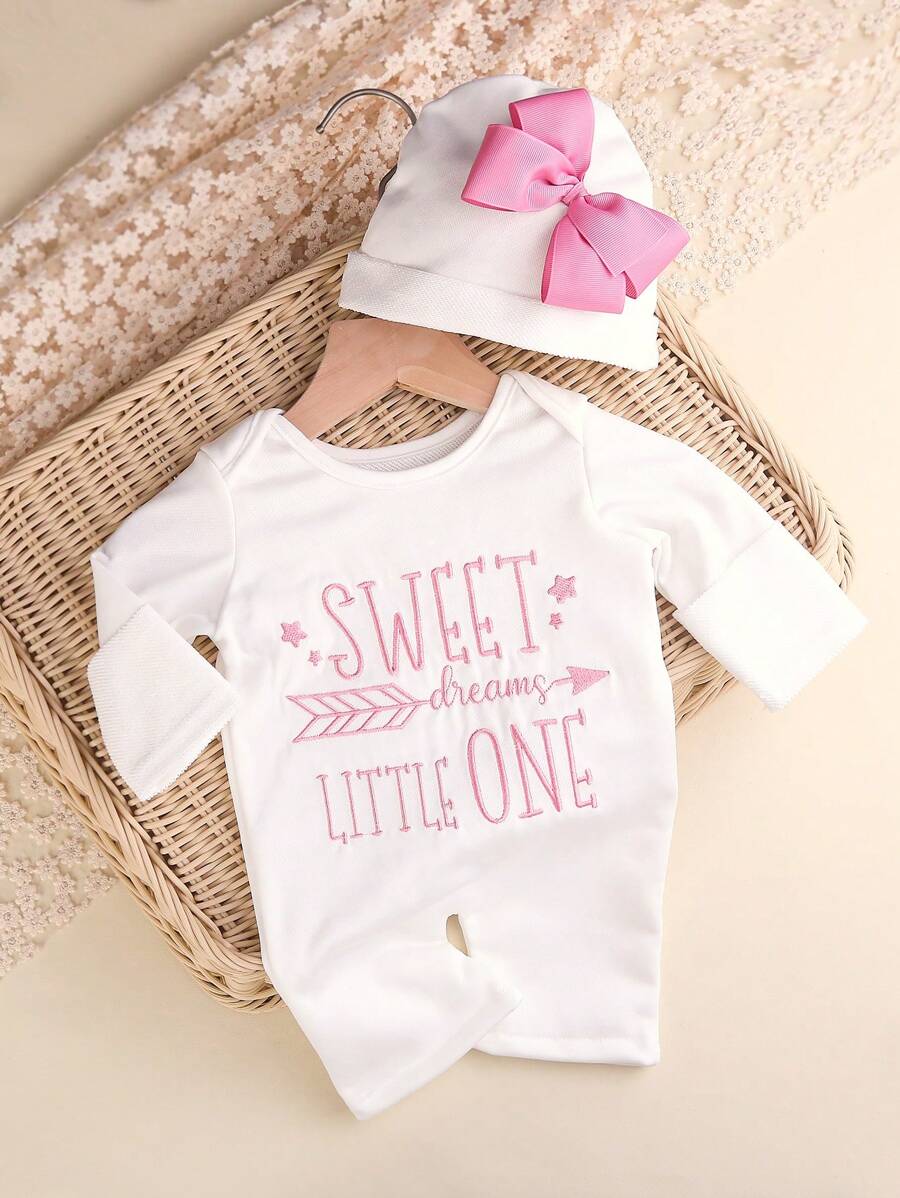 2pcs Baby Girl Jumpsuit & Bow Hat Set – 0–3M