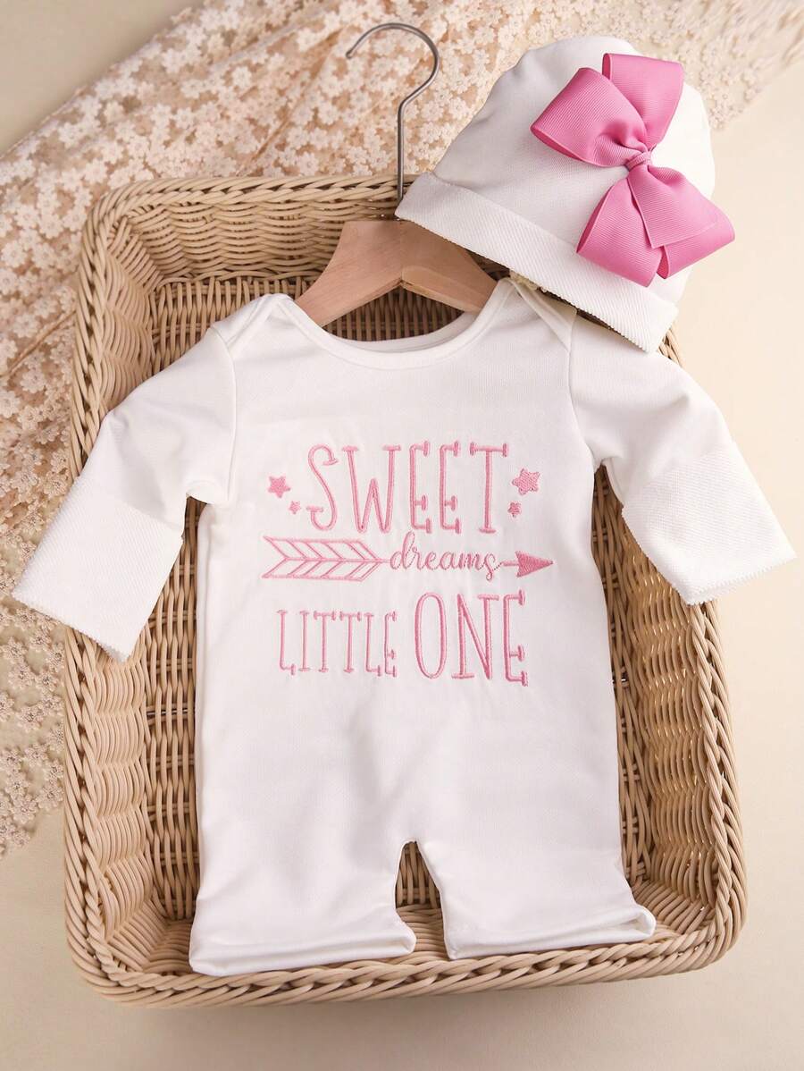 2pcs Baby Girl Jumpsuit & Bow Hat Set – 0–3M