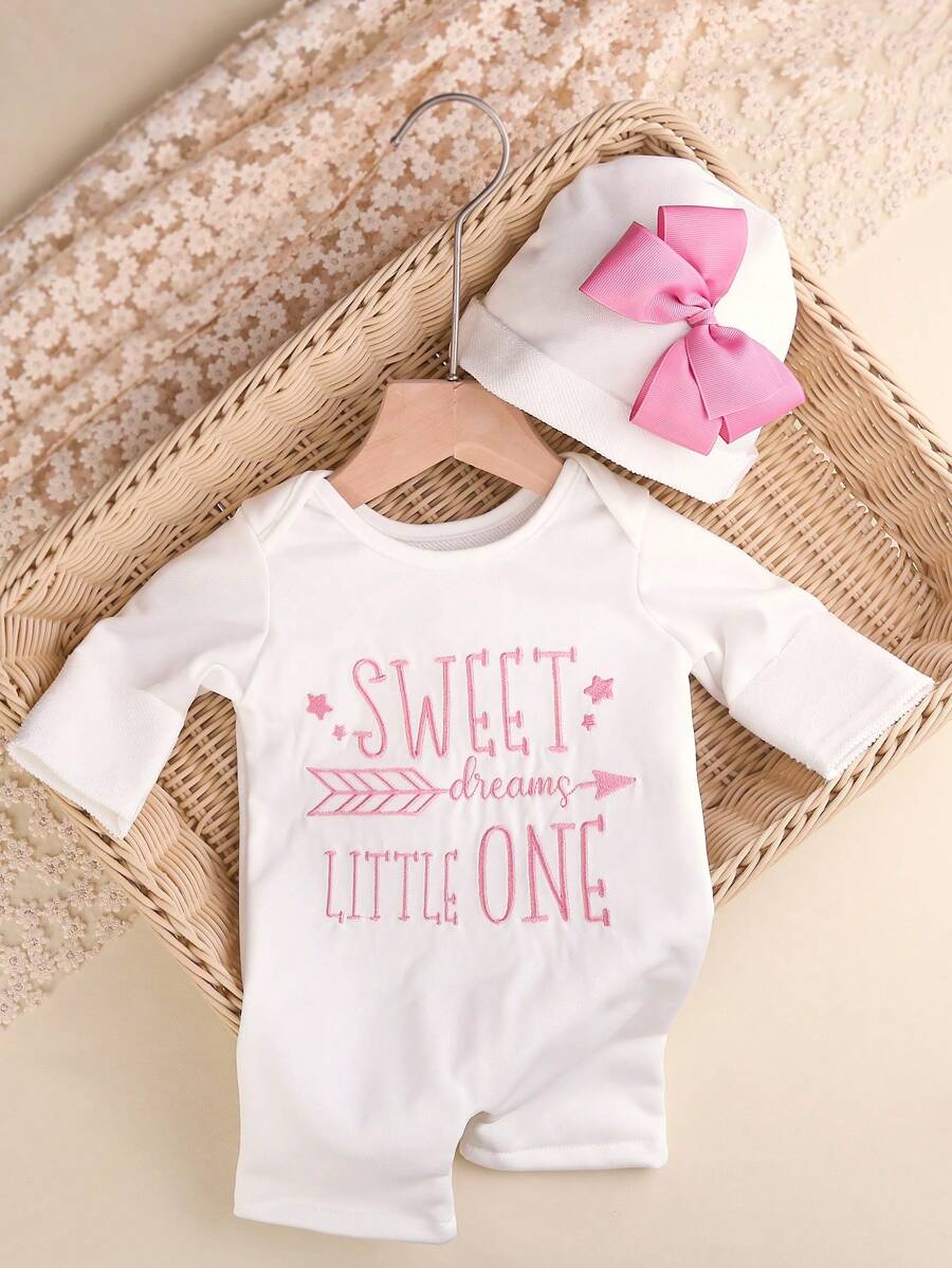 2pcs Baby Girl Jumpsuit & Bow Hat Set – 0–3M