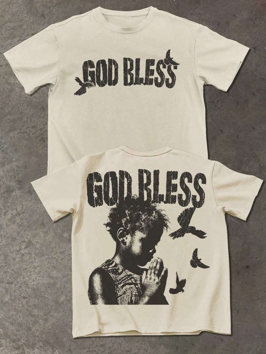 Men's GOD BLESS Beige Graphic Tee – Street Style