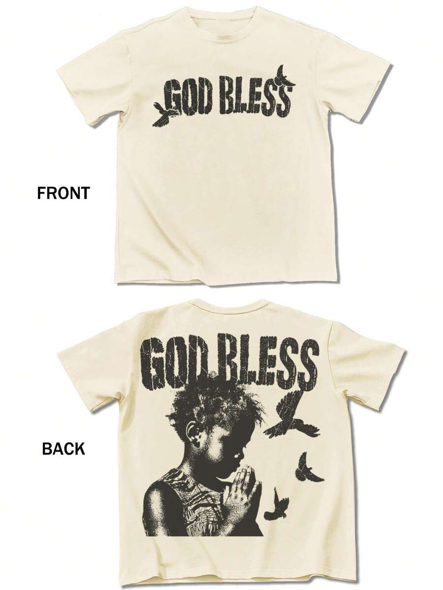 Men's GOD BLESS Beige Graphic Tee – Street Style