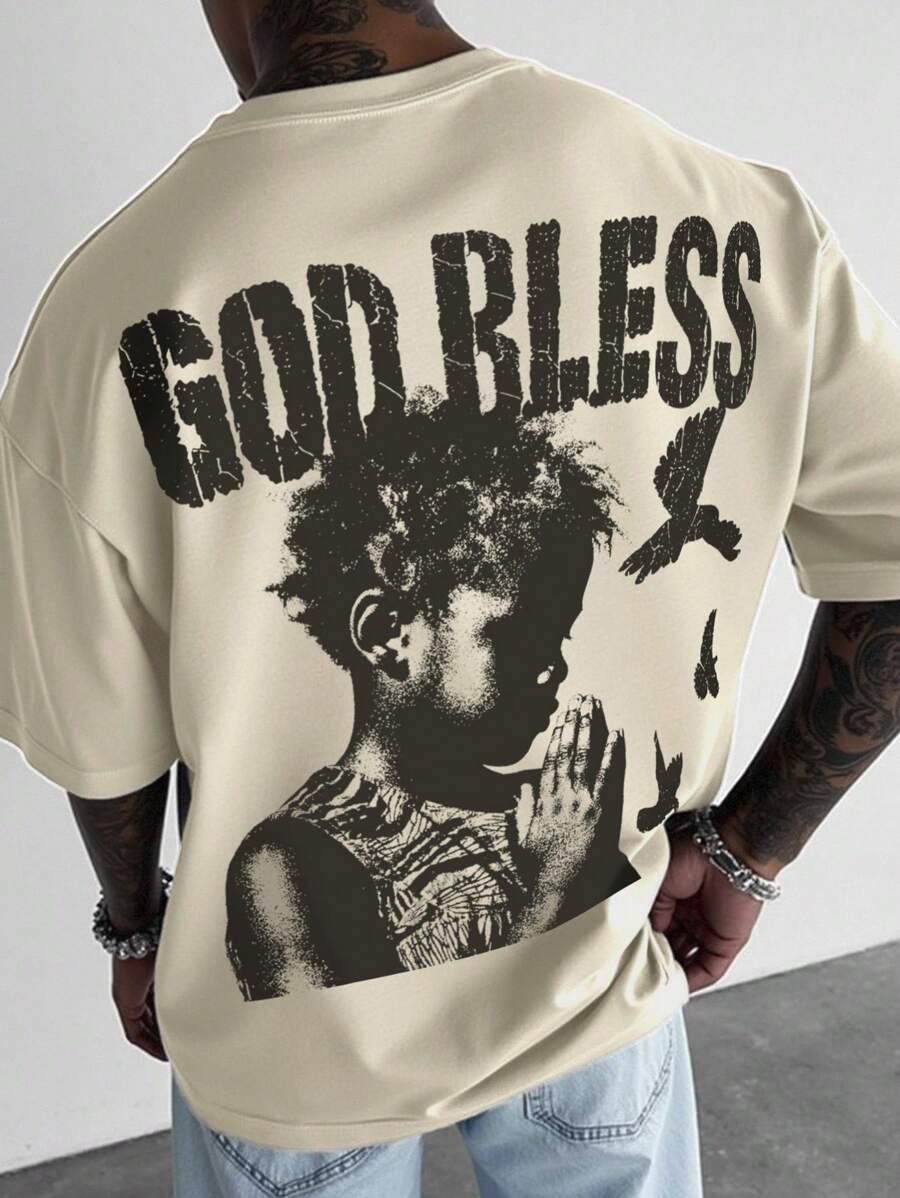 Men's GOD BLESS Beige Graphic Tee – Street Style