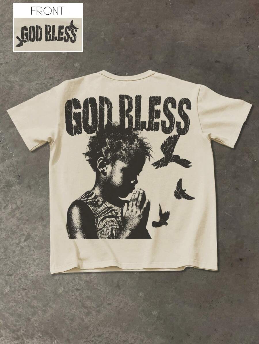 Men's GOD BLESS Beige Graphic Tee – Street Style