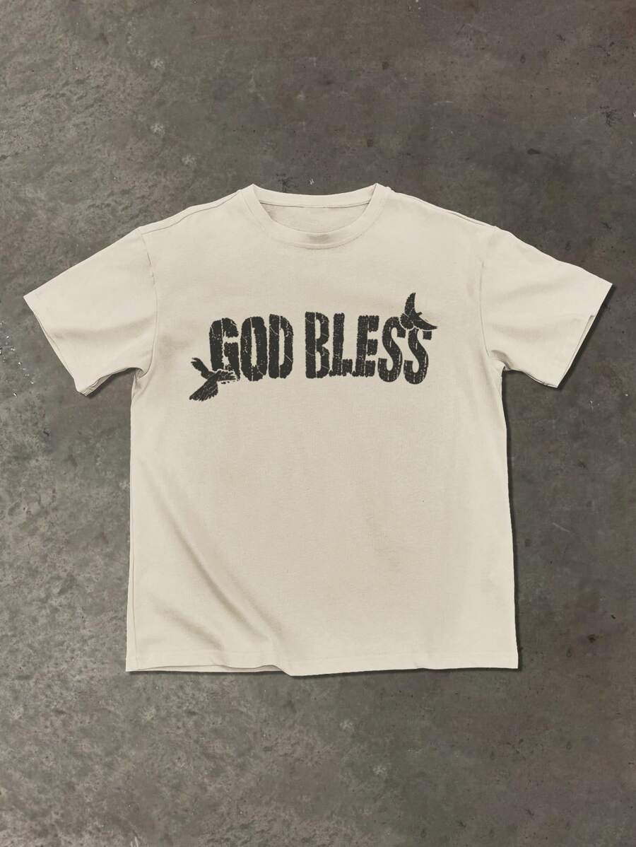 Men's GOD BLESS Beige Graphic Tee – Street Style