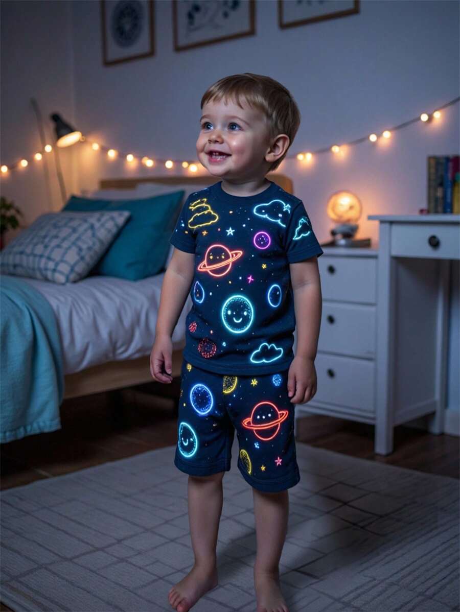 Boys Robot & Lightning Pajama Set – 2pcs Snug Fit