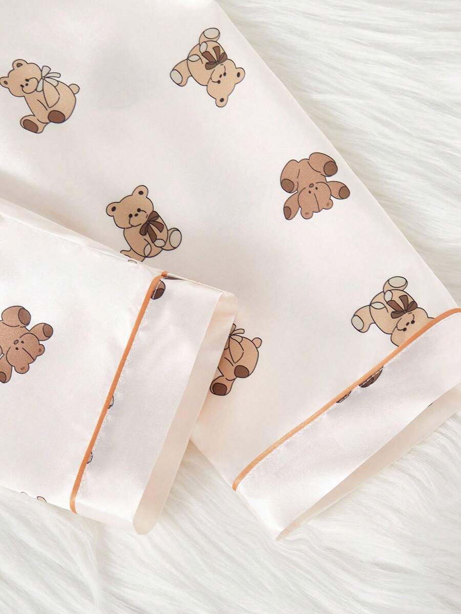 Kids Bear Print Satin Pajama Set