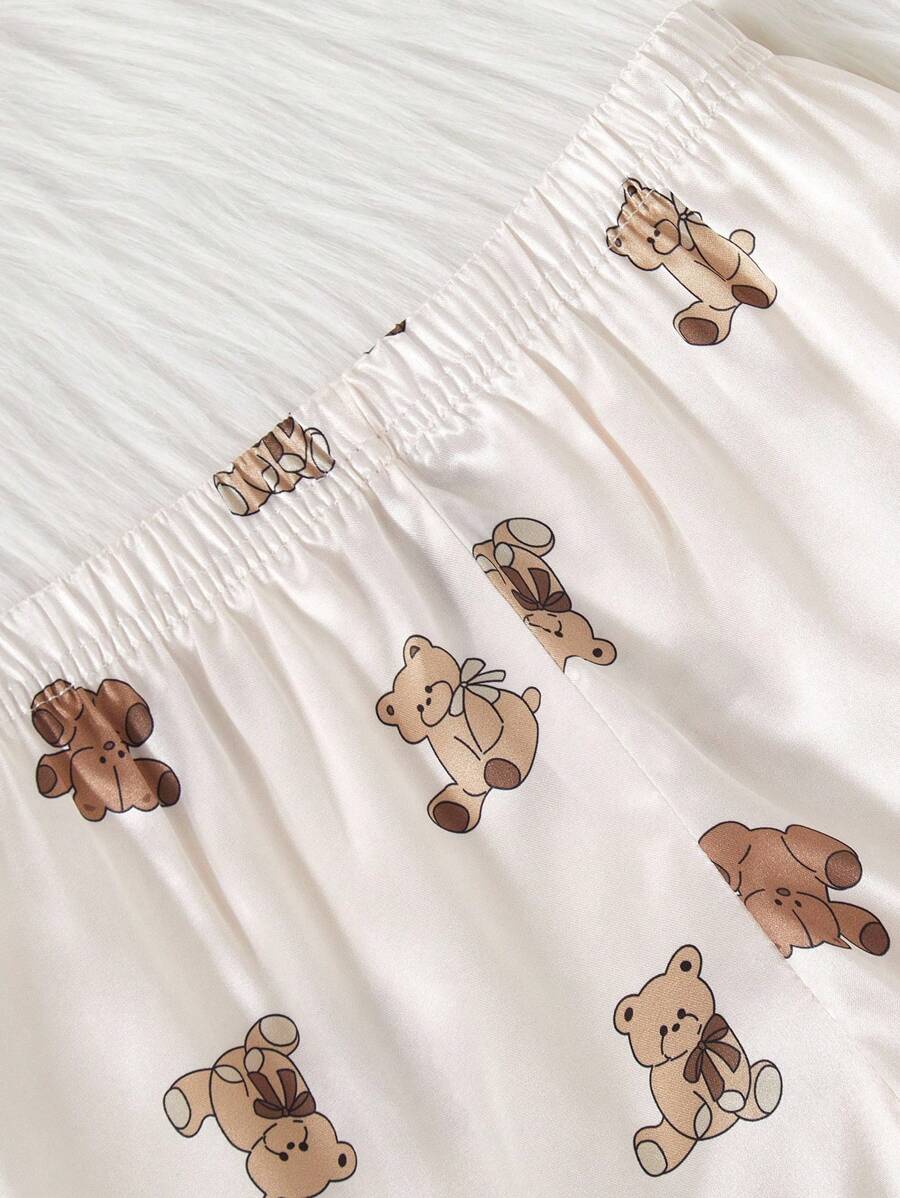 Kids Bear Print Satin Pajama Set