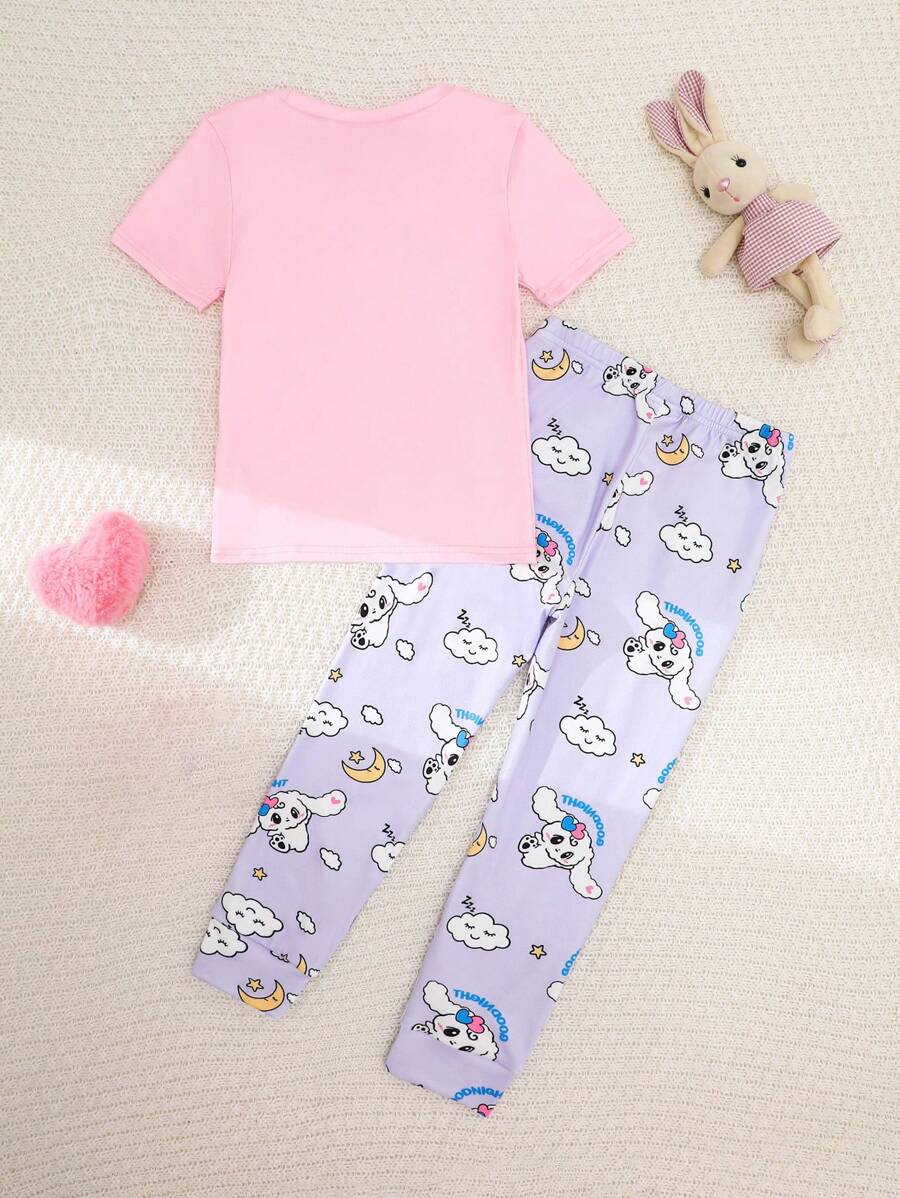 Girls Bunny Print Pajama Set – Short Sleeve & Leggings