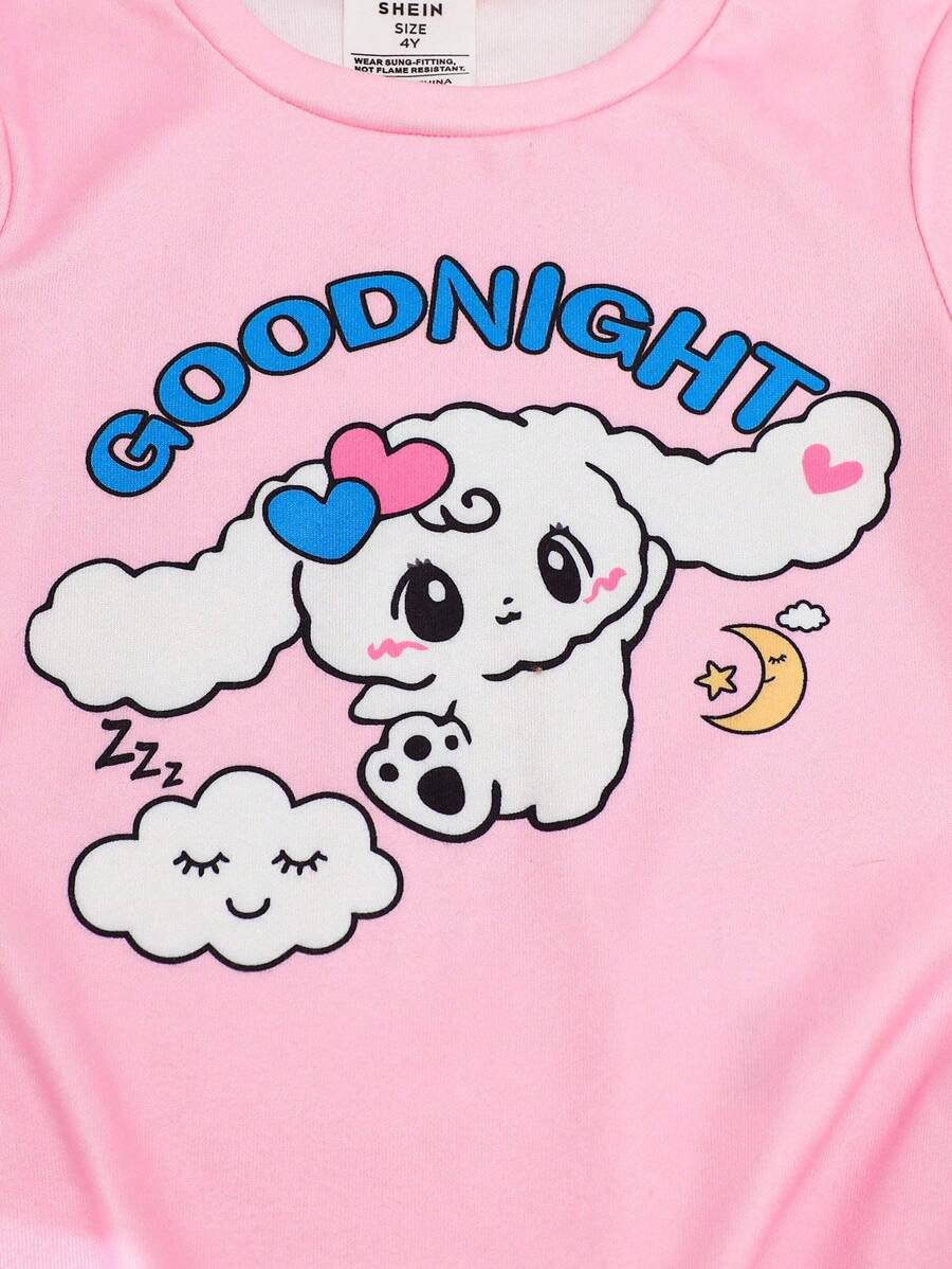 Girls Bunny Print Pajama Set – Short Sleeve & Leggings