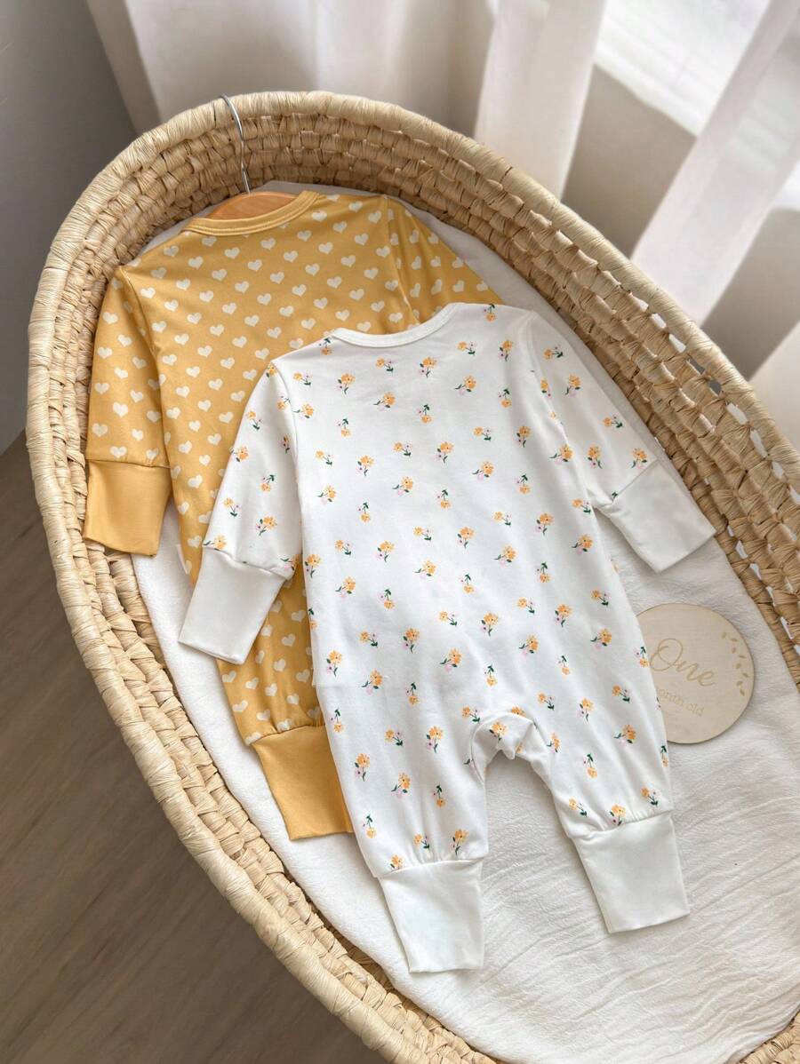 2pcs Baby Girl Knit Floral Polka Dot Romper Set