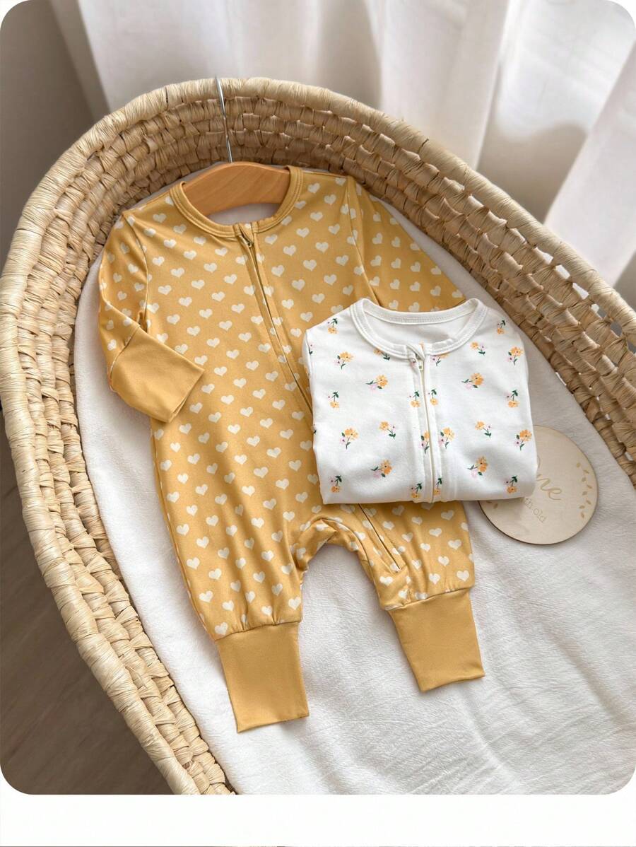 2pcs Baby Girl Knit Floral Polka Dot Romper Set