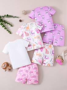 3pcs Baby Animal Print Set – Short Sleeve & Shorts