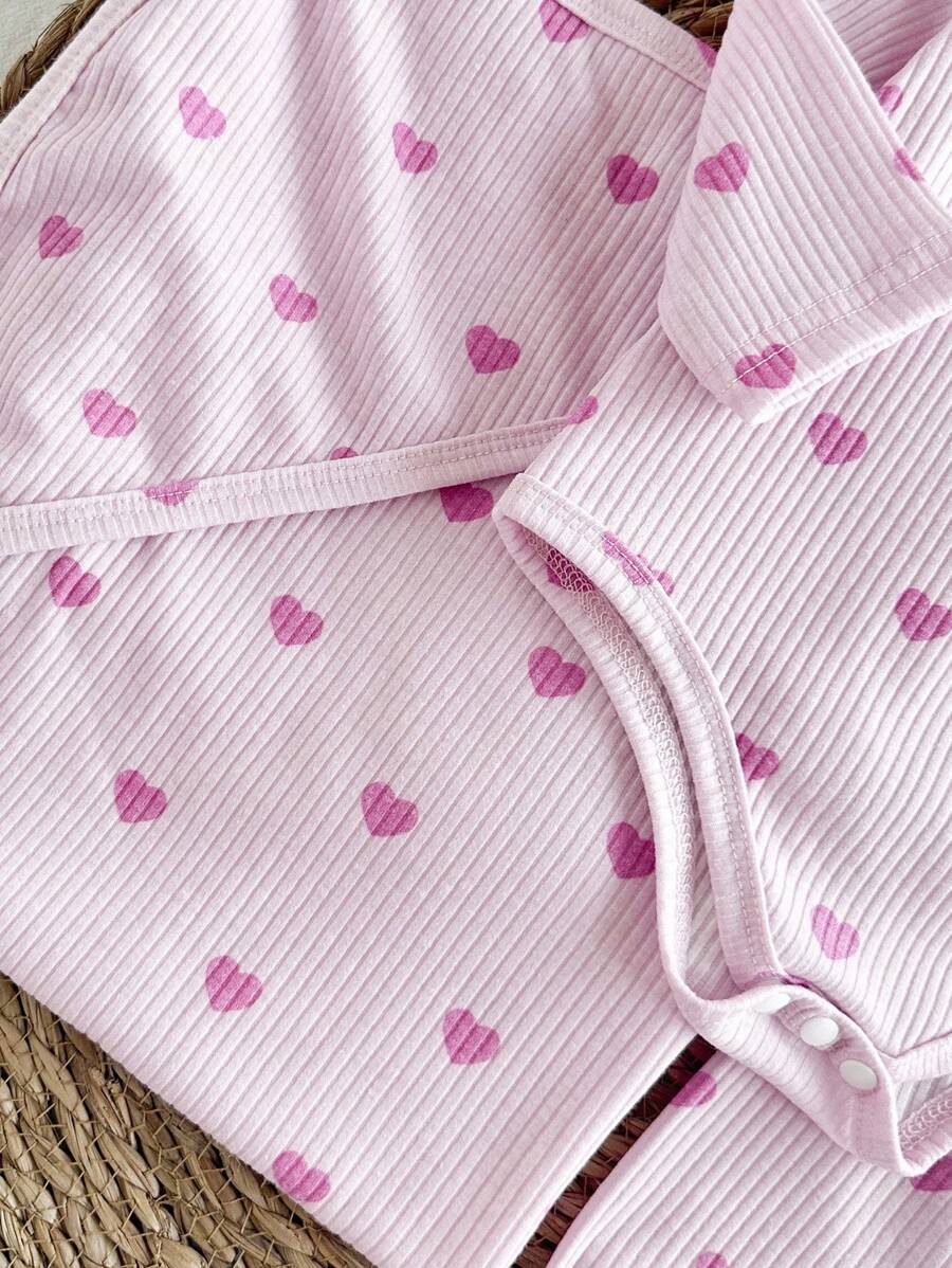 4pcs Baby Girl Pink Heart Romper & Blanket Set