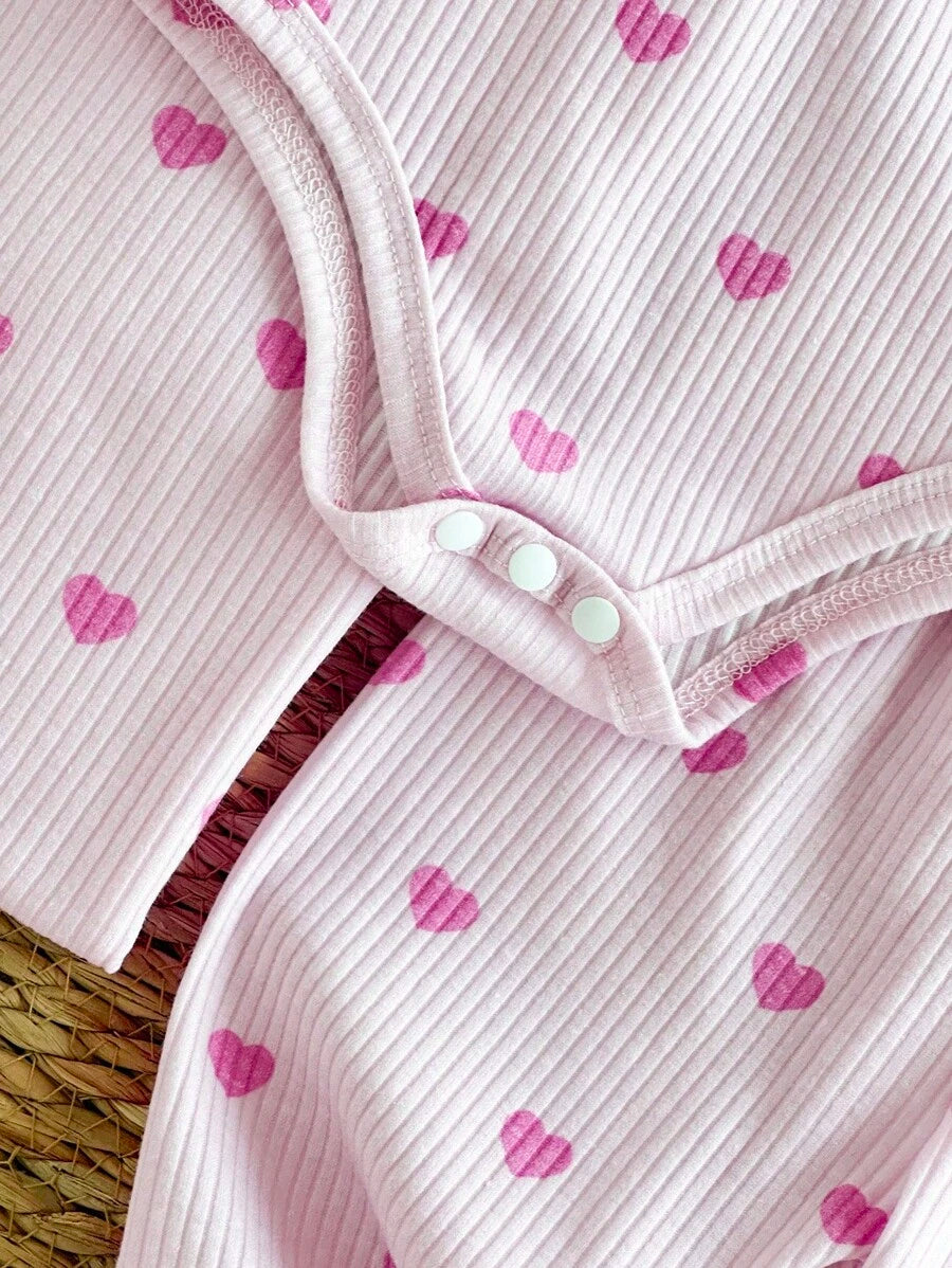 4pcs Baby Girl Pink Heart Romper & Blanket Set
