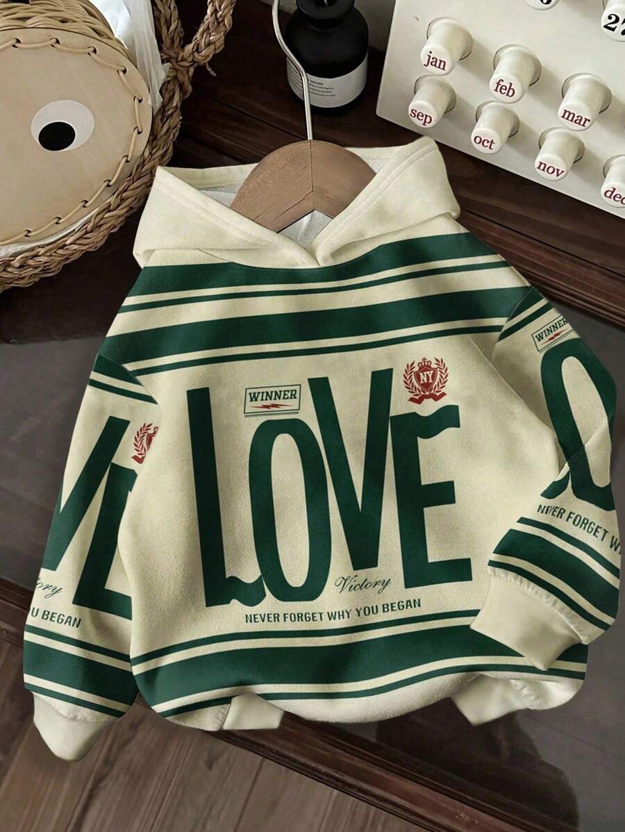 Slaydiva Casual Street Style Green Love Print Plus Size Women Hoodie Sweatshirt Suitable For Autumn Winter