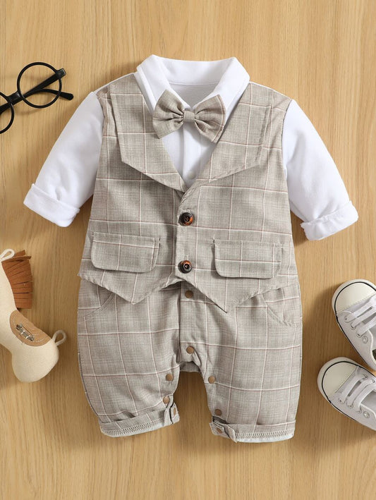 Baby Boy Plaid Bow 2-in-1 Jumpsuit – Christmas Style