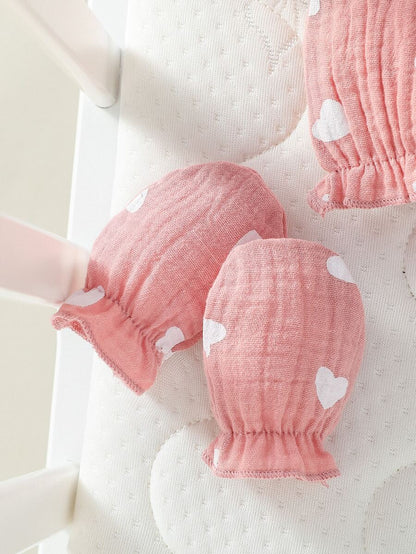 4pcs Baby Girl Heart Romper Bib Gloves & Headband