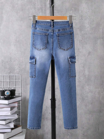 SHEIN Tween Boy Flap Pocket Side Cargo Jeans
