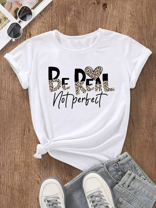 SHEIN Tween Girls' Heart & Leopard Print T-Shirt