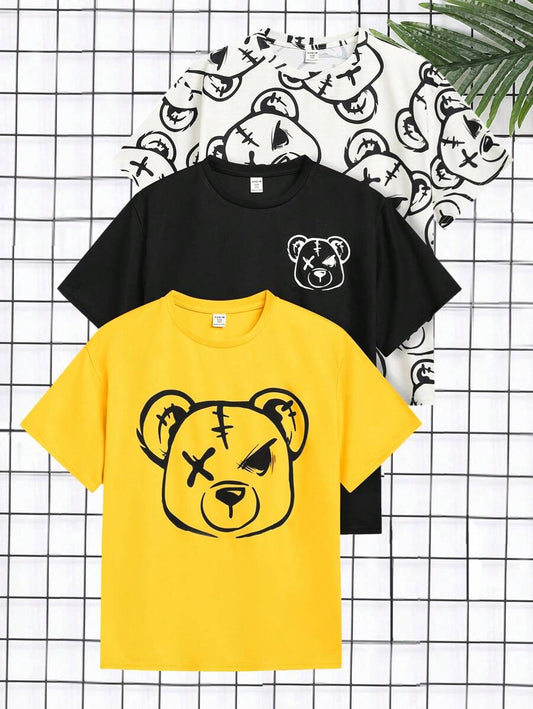 SHEIN 3pcs/Set Tween Boys' Bear Pattern T-Shirt