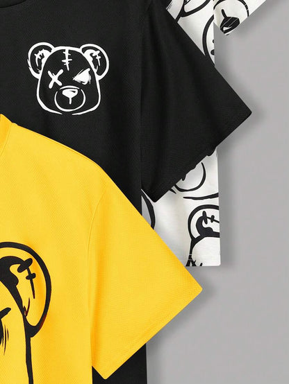 SHEIN 3pcs/Set Tween Boys' Bear Pattern T-Shirt