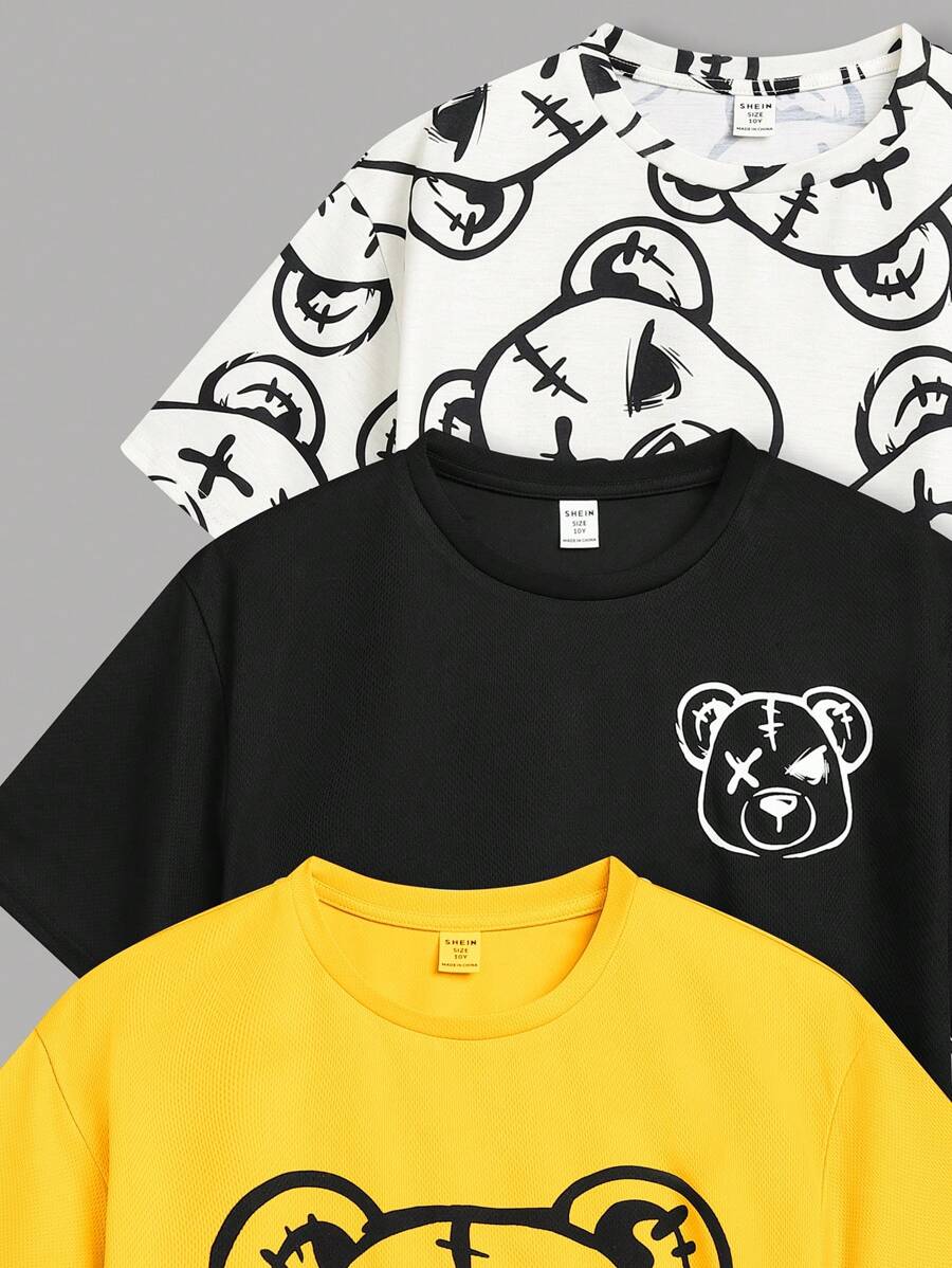 SHEIN 3pcs/Set Tween Boys' Bear Pattern T-Shirt