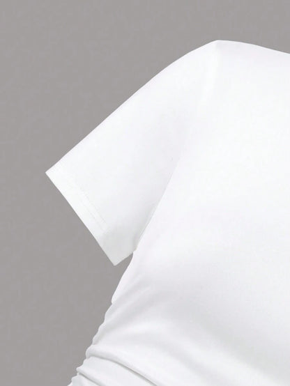 SHEIN Teen Girls’ Solid Color Wrinkle Design Cropped Fitted T-Shirt