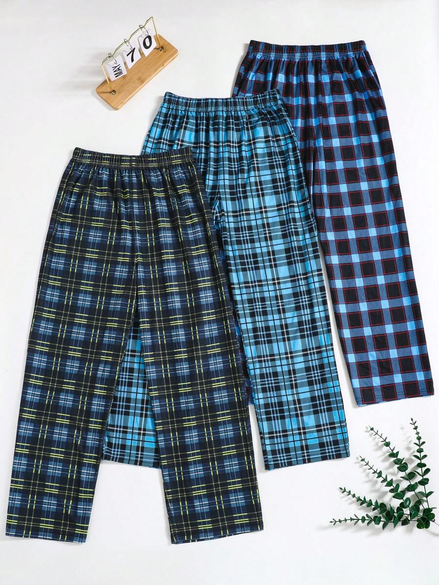 SHEIN 3-Pack Teen Boys’ Classic Plaid Pants