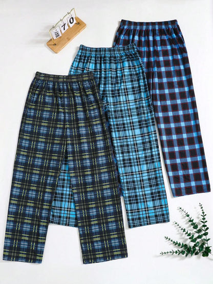 SHEIN 3-Pack Teen Boys’ Classic Plaid Pants