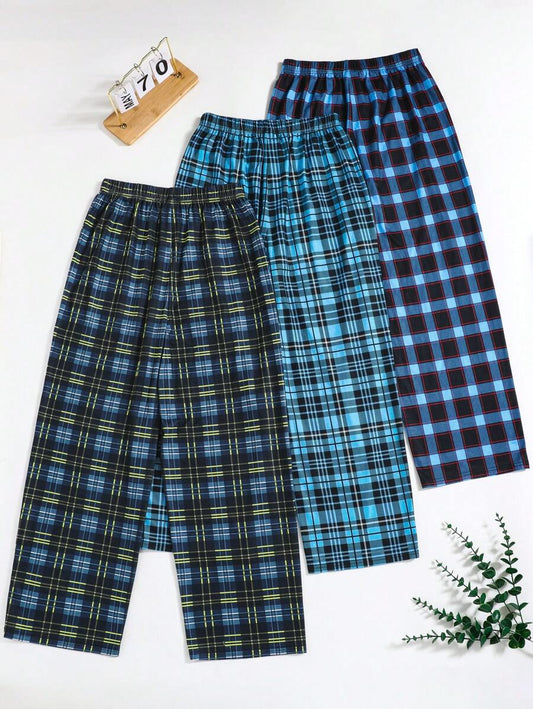 SHEIN 3-Pack Teen Boys’ Classic Plaid Pants