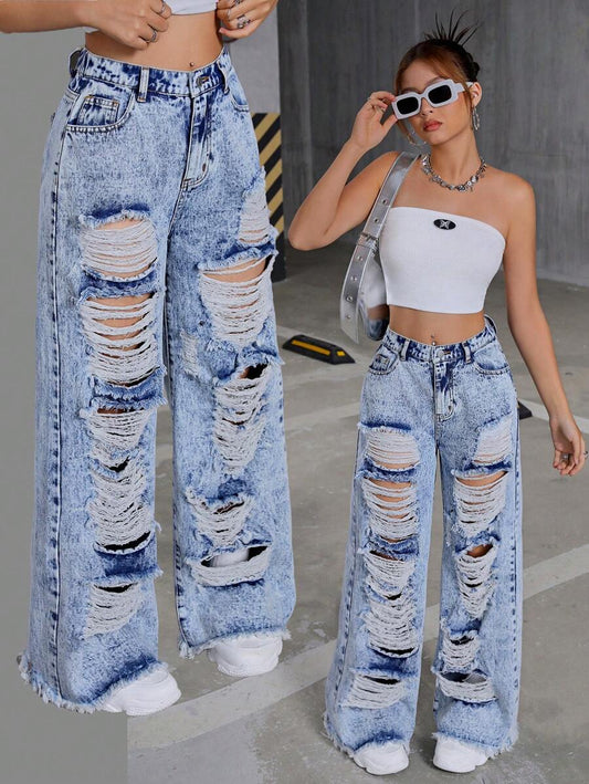 SHEIN Teen Girls Y2K Vintage Wide Leg Jeans