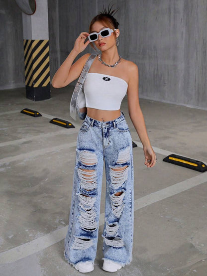 SHEIN Teen Girls Y2K Vintage Wide Leg Jeans