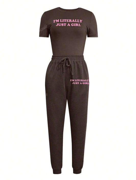 LovelyWholesale Women’s Letter Print Top & Pants Set