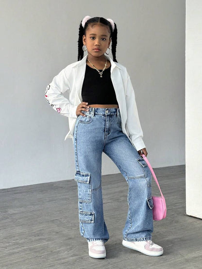 Tween Girls Oversized Graffiti Bear Print Shirt