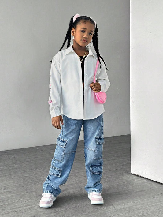 SHEIN Tween Girl Oversized White Shirt