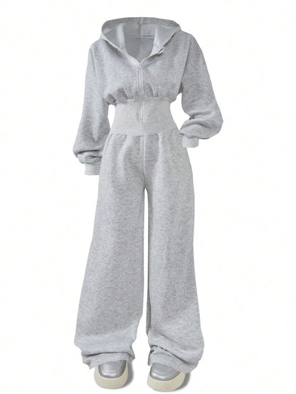 SHEIN Tween Girls Hooded Zip-Up Thermal Pants Jumpsuit