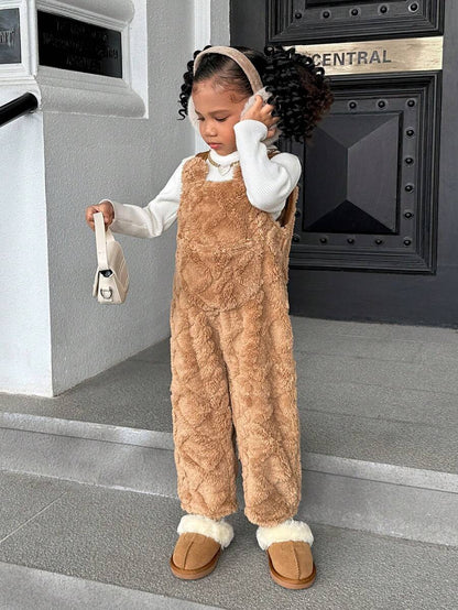 SHEIN SLAYR KIDS Girls Reversible Plush Fleece Jumpsuit