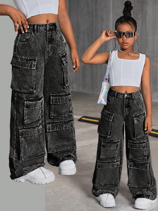 SHEIN Tween Girls' Y2K Fashion Cargo Jeans