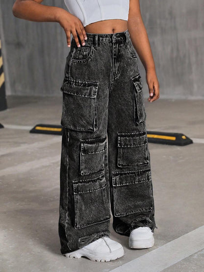 SHEIN Tween Girls' Y2K Fashion Cargo Jeans