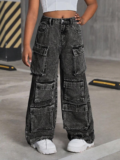 SHEIN Tween Girls' Y2K Fashion Cargo Jeans