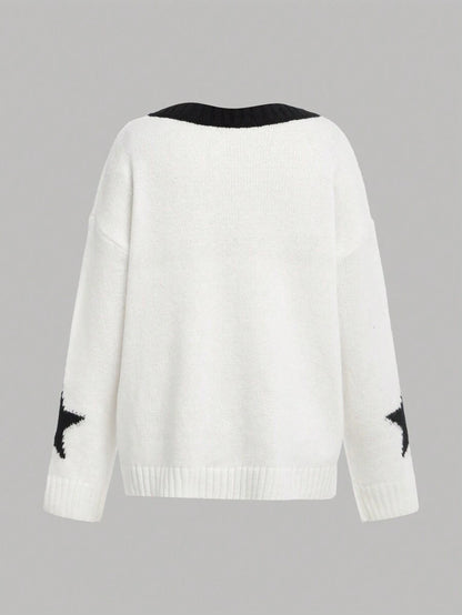 SHEIN Teen Girl Colorblock V-Neck Pullover Sweater