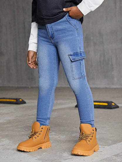 SHEIN Tween Boy Flap Pocket Side Cargo Jeans