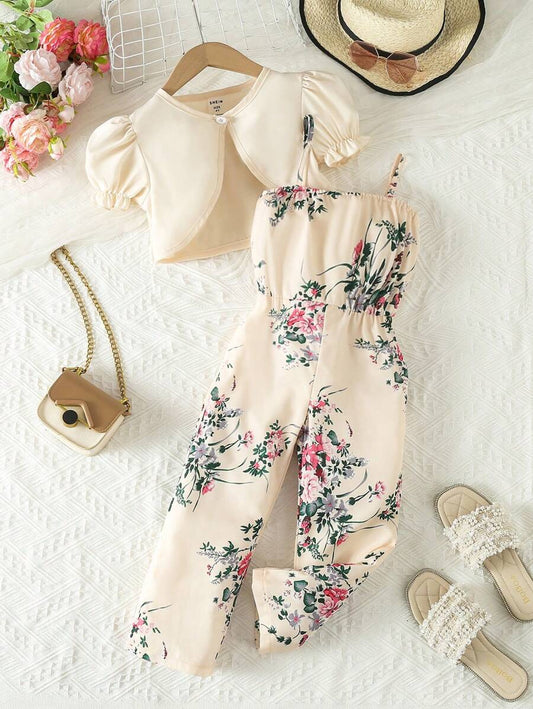 SHEIN Vintaside Kids Girls Puff Sleeve Top & Jumpsuit