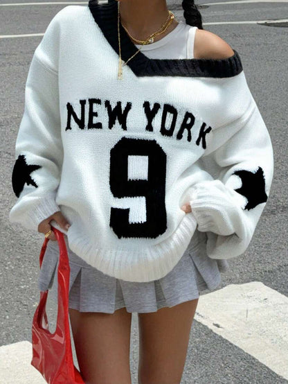 SHEIN Teen Girl Colorblock V-Neck Pullover Sweater