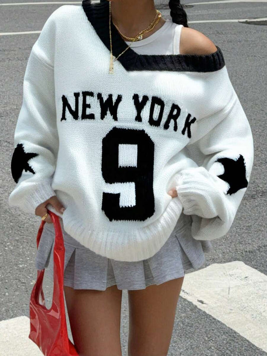 SHEIN Teen Girl Colorblock V-Neck Pullover Sweater