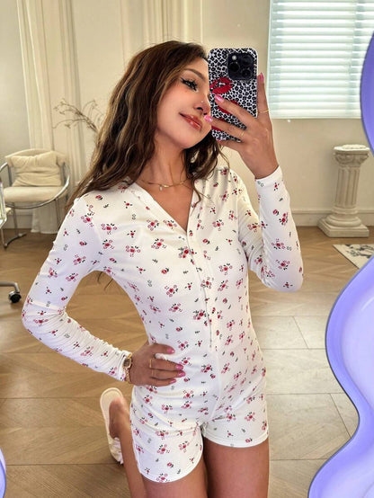 SHEIN Teen Girl Floral V-Neck Romper Loungewear