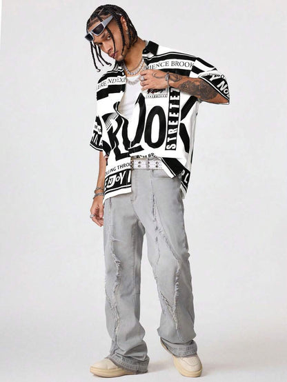 AXEPEAK Men’s Loose Digital Print Woven Shirt – Summer