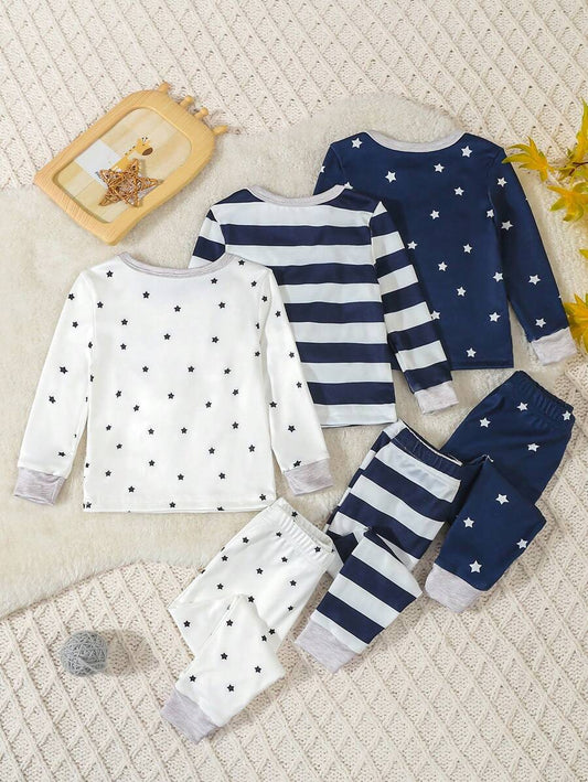 SHEIN 3pcs Baby Star Pajama Set – Navy Loungewear