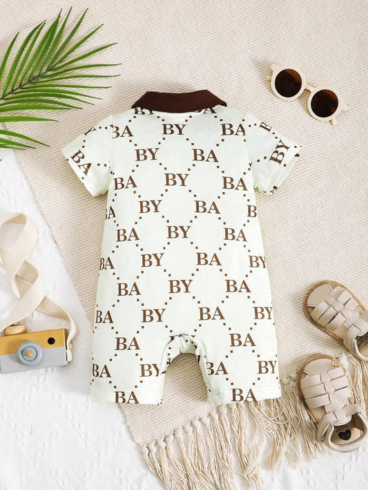 Toddler Boys Letter Print Patchwork Jumpsuit