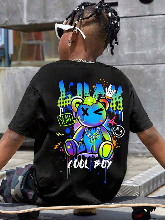 SHEIN Tween Boys Cartoon Bear Summer T-Shirt